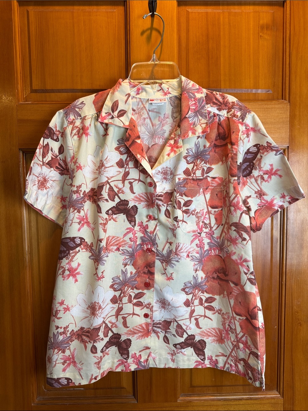 American Sweetheart Women's Button-Down Floral Camp Shirt with Butterflies